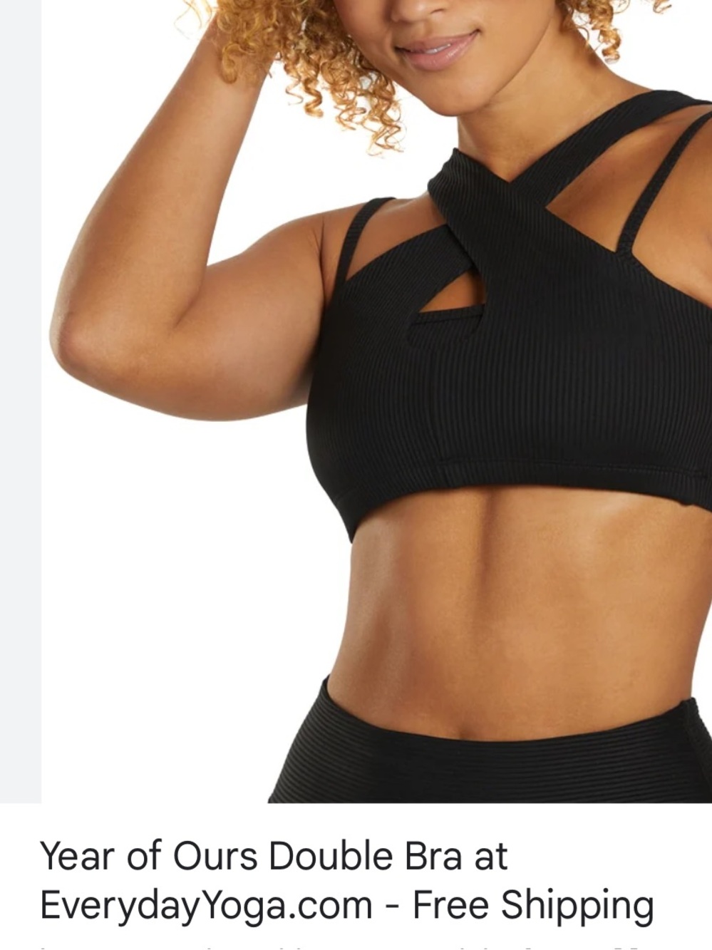 Year of Ours Black Ribbed Crossover Double-Strap Sports Bra